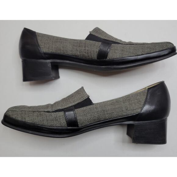 Rangoni Gray Black Leather Fabric Slip On Loafer Heel Pumps Womens 10 AA Italian - Picture 5 of 7
